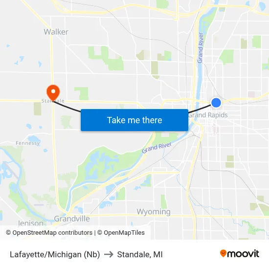 Lafayette/Michigan (Nb) to Standale, MI map