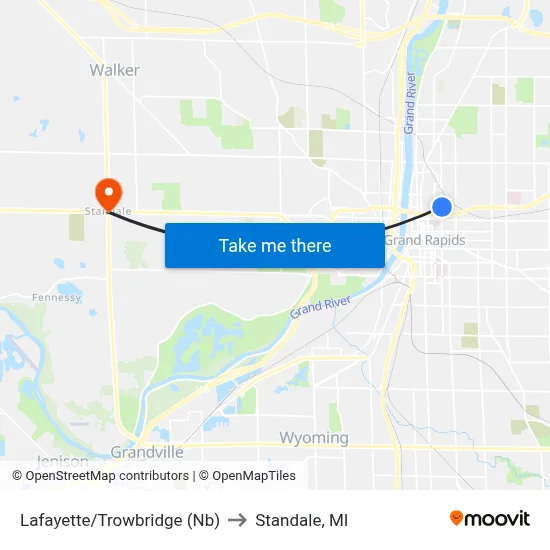Lafayette/Trowbridge (Nb) to Standale, MI map