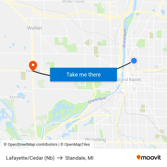 Lafayette/Cedar (Nb) to Standale, MI map
