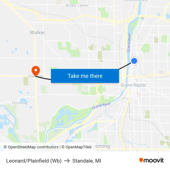 Leonard/Plainfield (Wb) to Standale, MI map