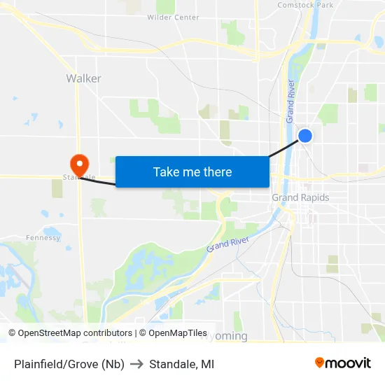 Plainfield/Grove (Nb) to Standale, MI map