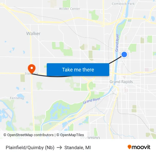 Plainfield/Quimby (Nb) to Standale, MI map