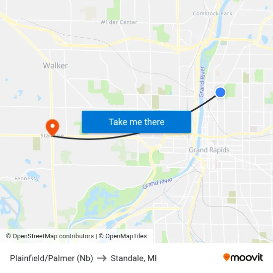 Plainfield/Palmer (Nb) to Standale, MI map