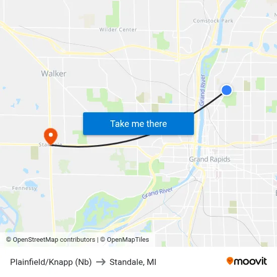 Plainfield/Knapp (Nb) to Standale, MI map
