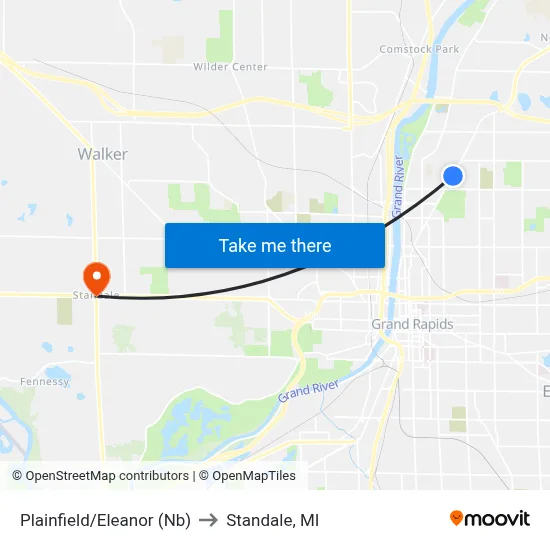 Plainfield/Eleanor (Nb) to Standale, MI map