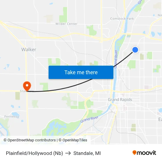Plainfield/Hollywood (Nb) to Standale, MI map