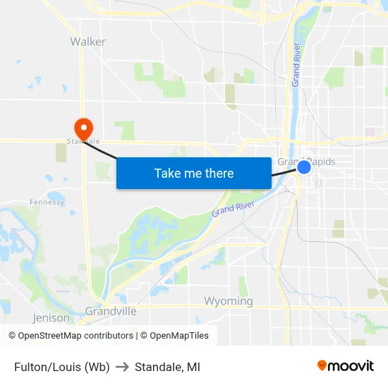 Fulton/Louis (Wb) to Standale, MI map