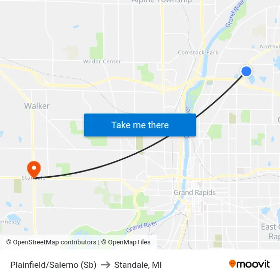 Plainfield/Salerno (Sb) to Standale, MI map