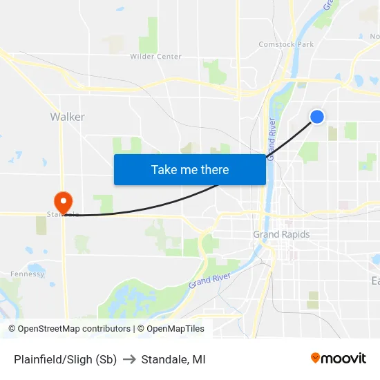 Plainfield/Sligh (Sb) to Standale, MI map