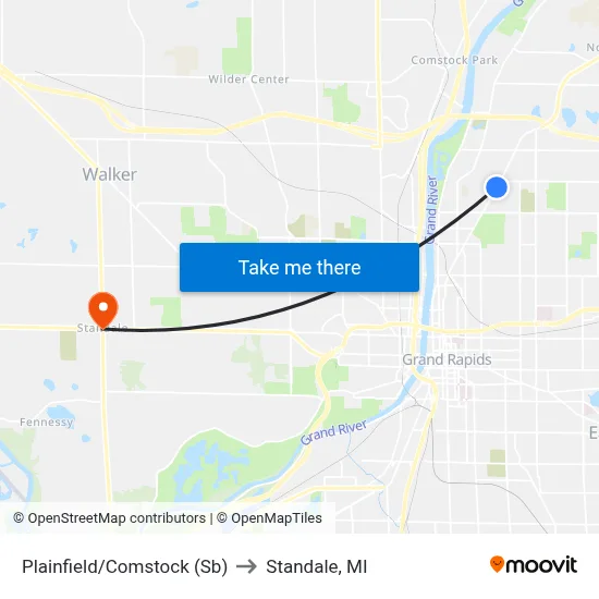 Plainfield/Comstock (Sb) to Standale, MI map