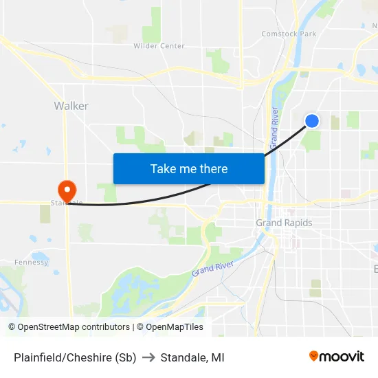 Plainfield/Cheshire (Sb) to Standale, MI map