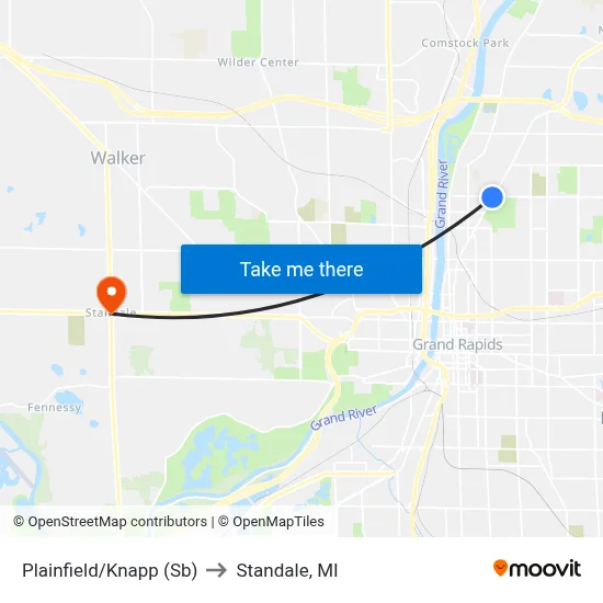 Plainfield/Knapp (Sb) to Standale, MI map
