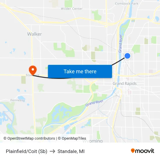 Plainfield/Coit (Sb) to Standale, MI map