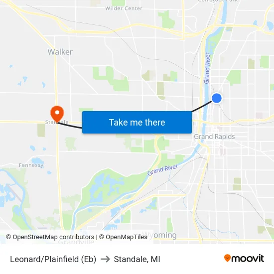 Leonard/Plainfield (Eb) to Standale, MI map