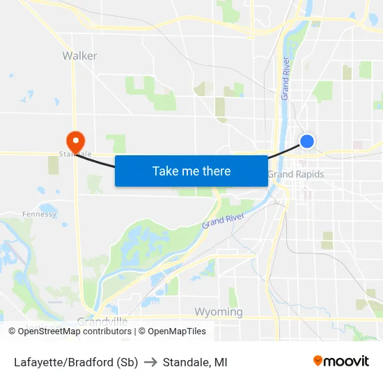 Lafayette/Bradford (Sb) to Standale, MI map