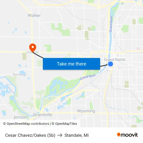 Cesar Chavez/Oakes (Sb) to Standale, MI map