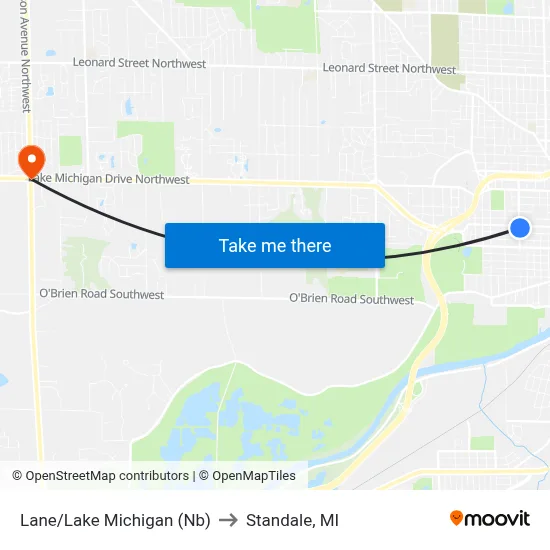 Lane/Lake Michigan (Nb) to Standale, MI map