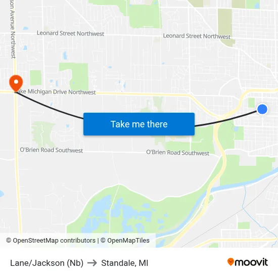 Lane/Jackson (Nb) to Standale, MI map