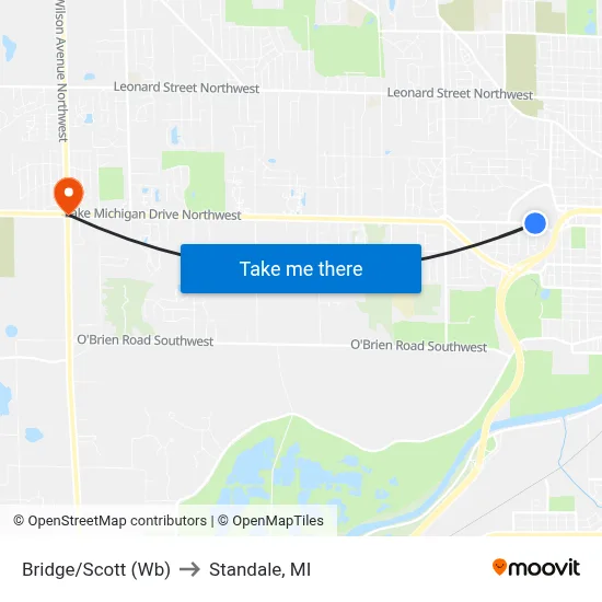 Bridge/Scott (Wb) to Standale, MI map