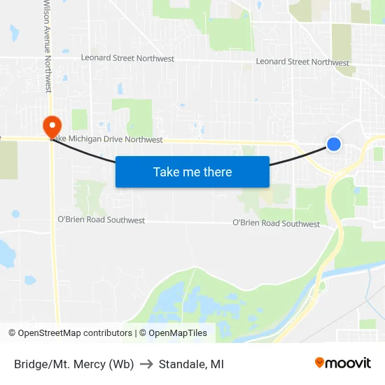 Bridge/Mt. Mercy (Wb) to Standale, MI map