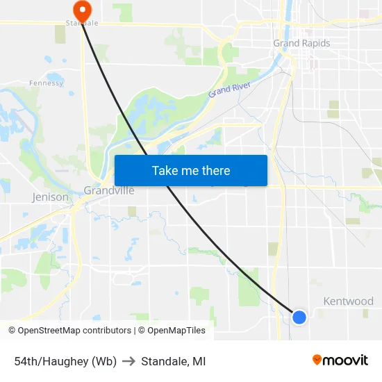 54th/Haughey (Wb) to Standale, MI map