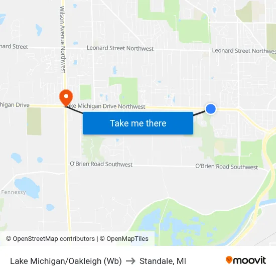 Lake Michigan/Oakleigh (Wb) to Standale, MI map