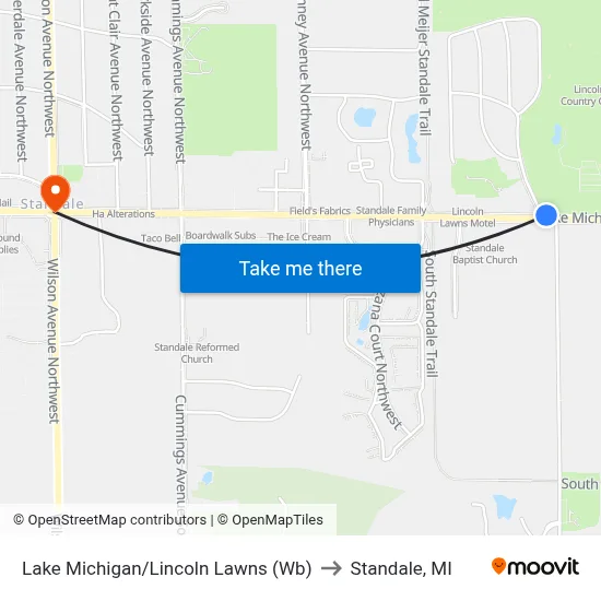 Lake Michigan/Lincoln Lawns (Wb) to Standale, MI map