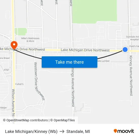 Lake Michigan/Kinney (Wb) to Standale, MI map