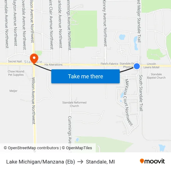Lake Michigan/Manzana (Eb) to Standale, MI map