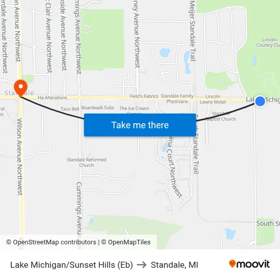 Lake Michigan/Sunset Hills (Eb) to Standale, MI map