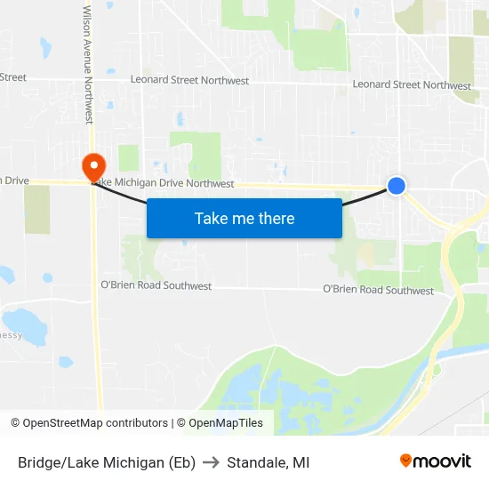 Bridge/Lake Michigan (Eb) to Standale, MI map