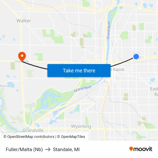 Fuller/Malta (Nb) to Standale, MI map