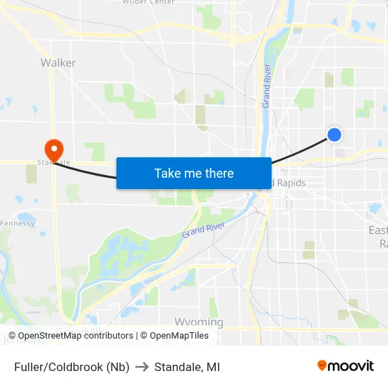 Fuller/Coldbrook (Nb) to Standale, MI map