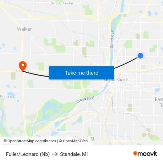 Fuller/Leonard (Nb) to Standale, MI map