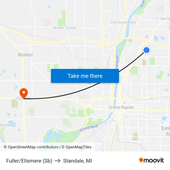 Fuller/Ellsmere (Sb) to Standale, MI map