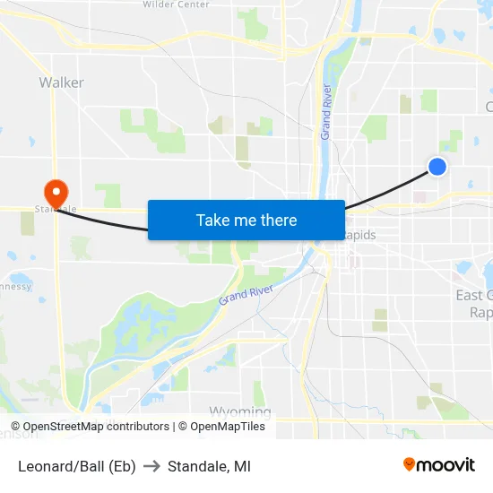 Leonard/Ball (Eb) to Standale, MI map