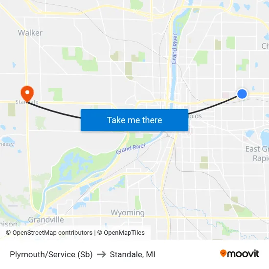 Plymouth/Service (Sb) to Standale, MI map
