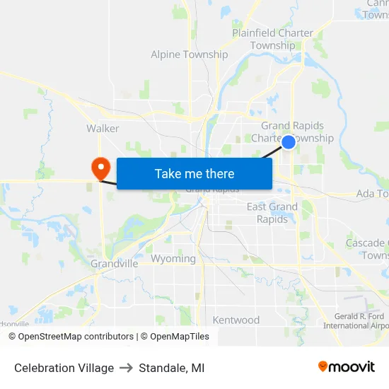 Celebration Village to Standale, MI map
