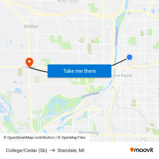 College/Cedar (Sb) to Standale, MI map