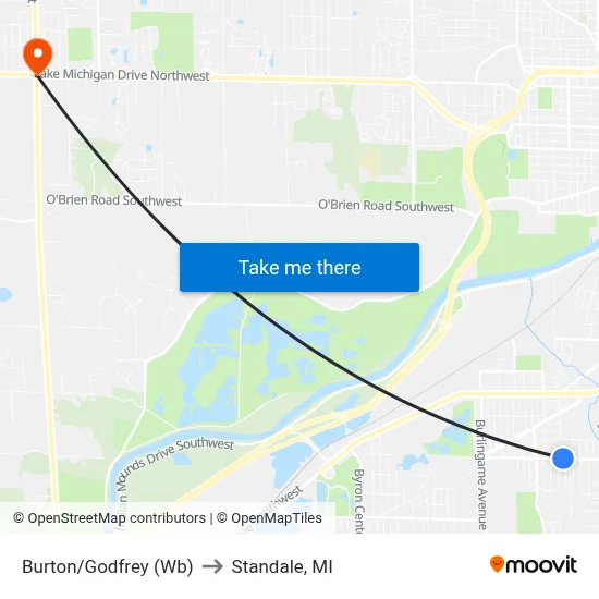 Burton/Godfrey (Wb) to Standale, MI map