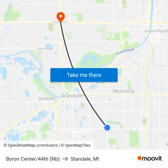 Byron Center/44th (Nb) to Standale, MI map