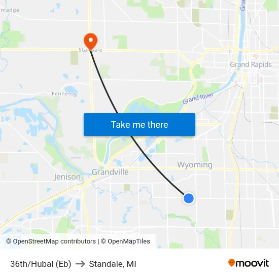 36th/Hubal (Eb) to Standale, MI map