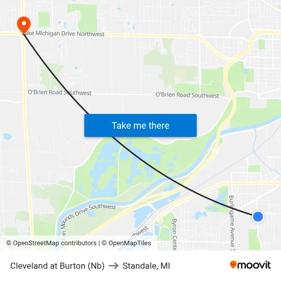 Cleveland at Burton (Nb) to Standale, MI map