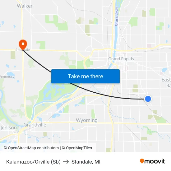 Kalamazoo/Orville (Sb) to Standale, MI map