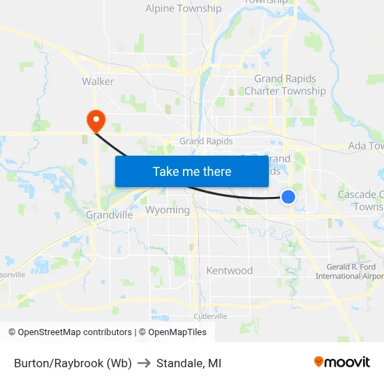 Burton/Raybrook (Wb) to Standale, MI map
