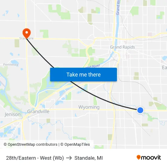 28th/Eastern - West (Wb) to Standale, MI map