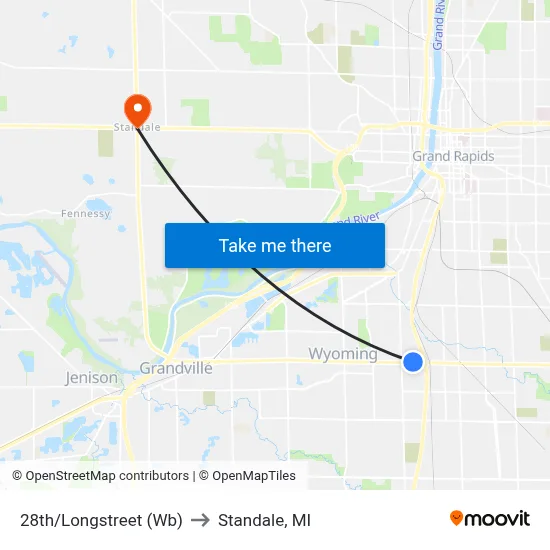 28th/Longstreet (Wb) to Standale, MI map