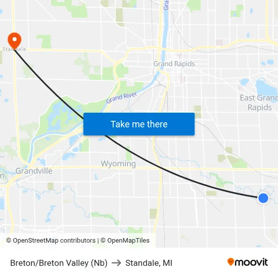 Breton/Breton Valley (Nb) to Standale, MI map
