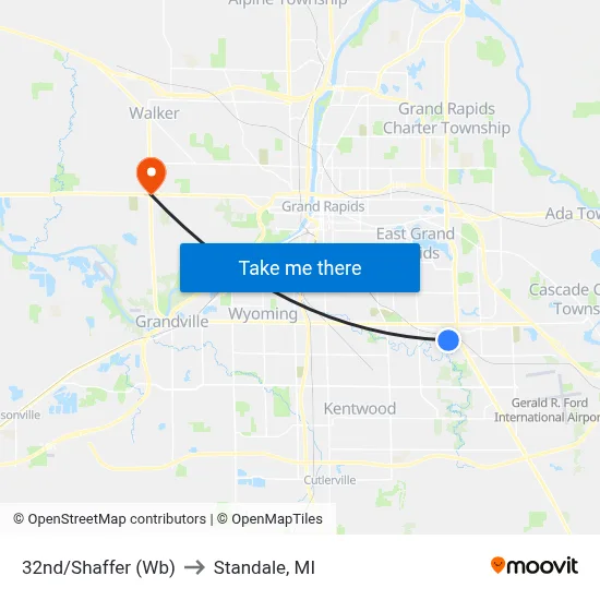 32nd/Shaffer (Wb) to Standale, MI map