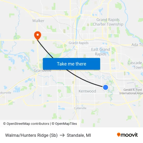 Walma/Hunters Ridge (Sb) to Standale, MI map